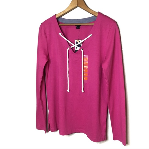 Nautica Tops - NAUTICA ROSE VIOLET LONG SLEEVE TEE NWT LACE UP MD